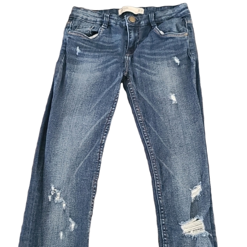 ZARA Trafaluc Distressed Skinny Jeans XS 2 Dark Wash Stretch Ripped Denim Y2K - Picture 15 of 16